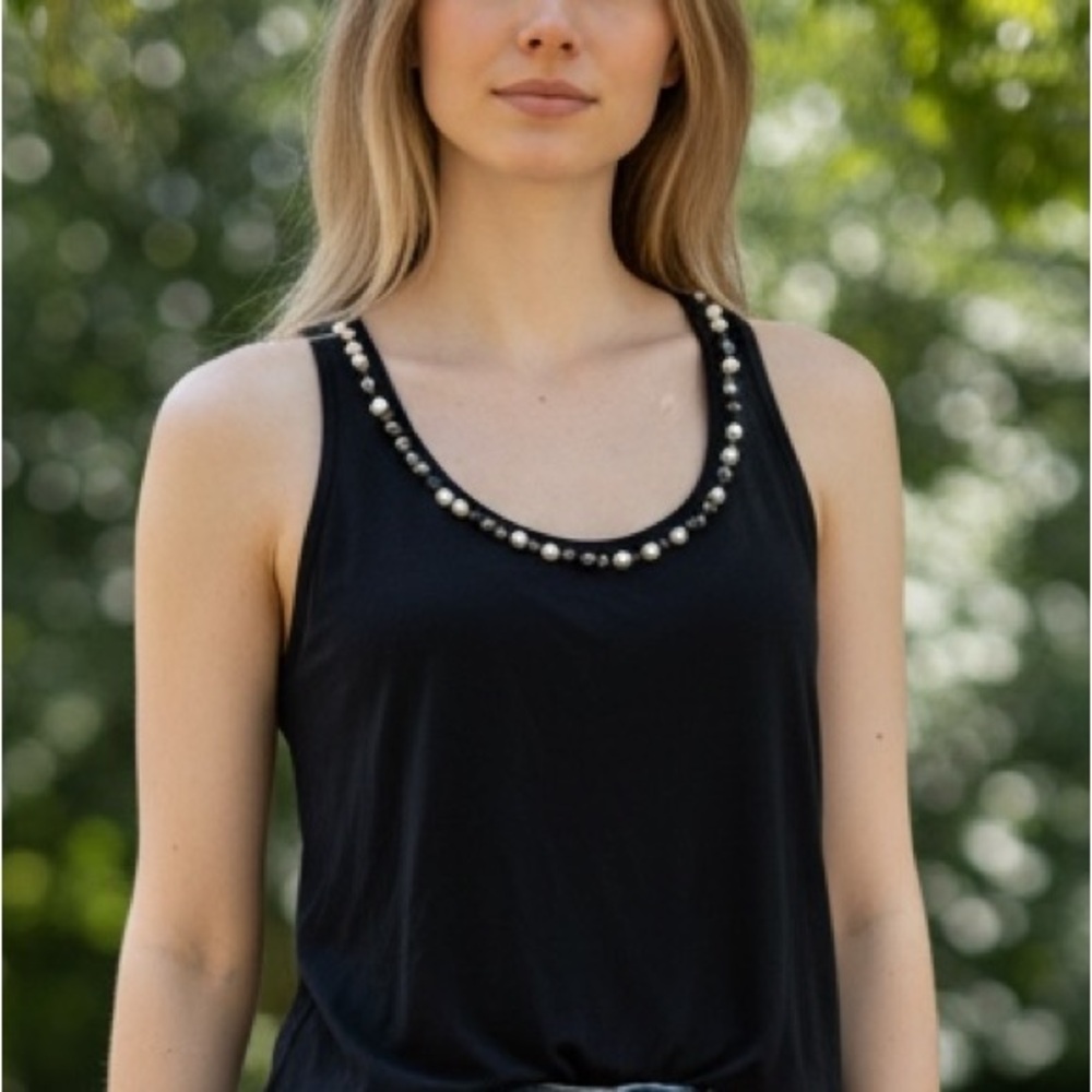 Black Express racerback Pearl and stone Embellished Women's Top